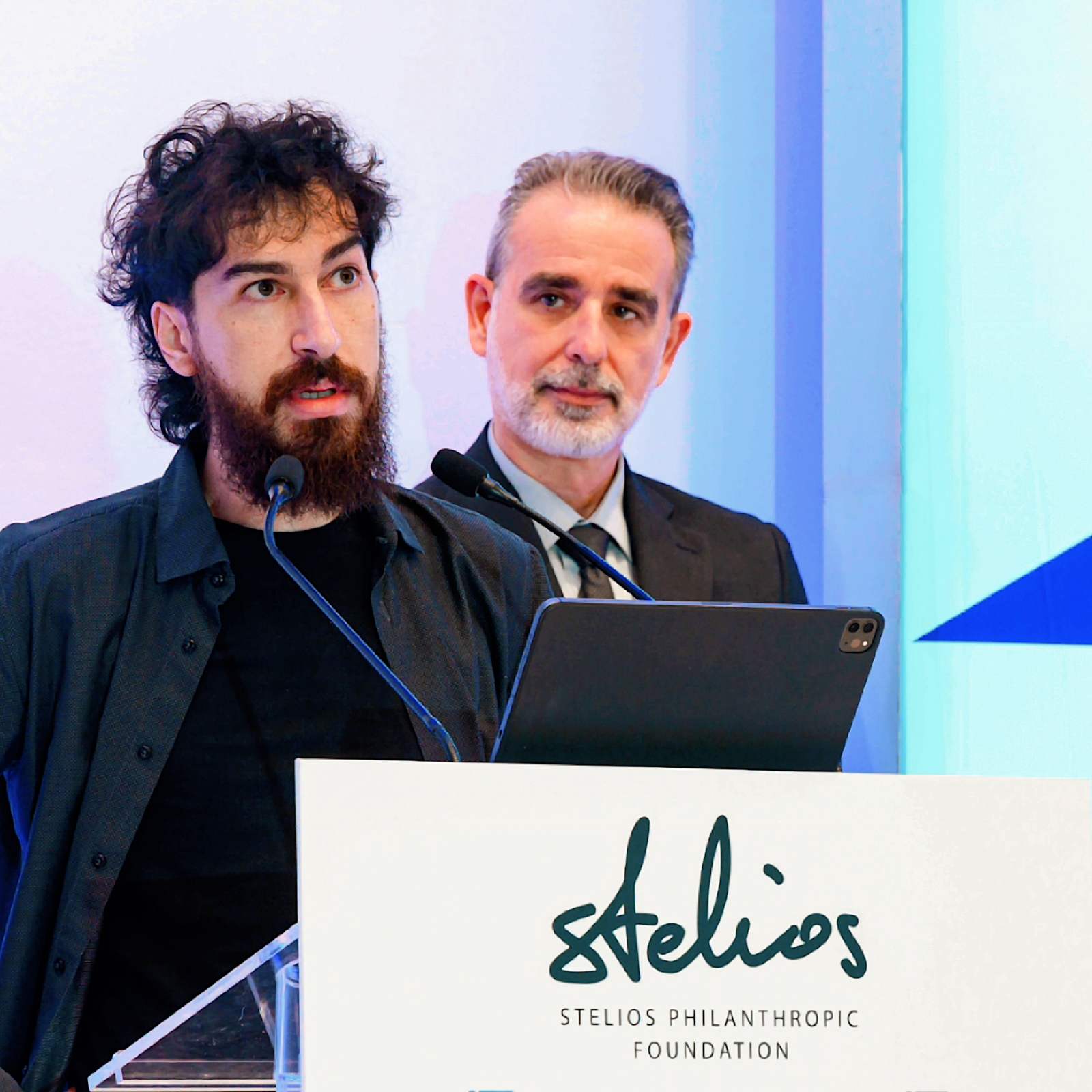 Alex Stamatiadis delivering award acceptance speech